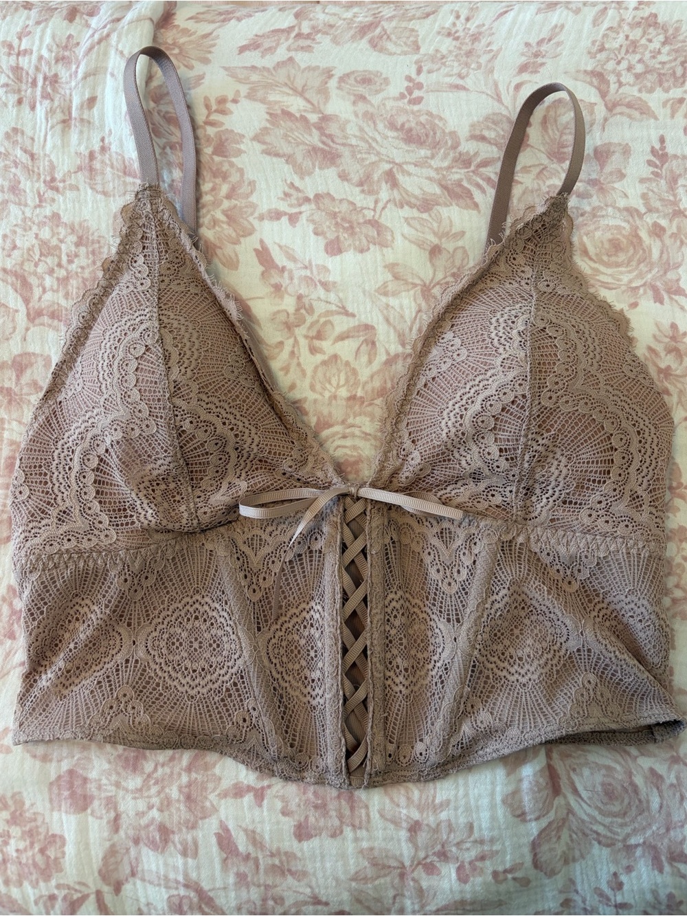 Gilly Hicks Lace-Up Longline Corset Bralette Mauve/Dusty pink size M romantic